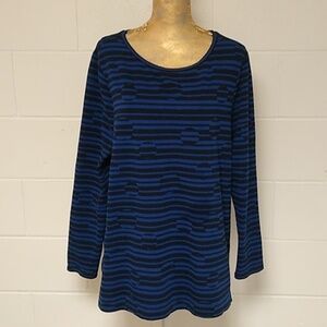 CHICO'S LONG SLEEVE SOFT STRETCH COTTON STRIPE PRINT LONG SLEEVE TEE SHIRT TUNIC